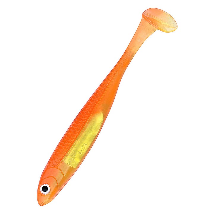 Set 5 buc Shad KP Flash Shad 8.75cm, culoare Orange Holo, pentru pescuitul la biban, salau si stiuca