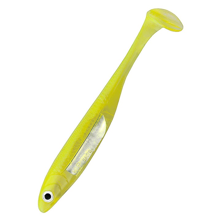 Set 5 buc Shad KP Flash Shad 8.75cm, culoare Chartruse Holo, pentru pescuitul la biban, salau si stiuca