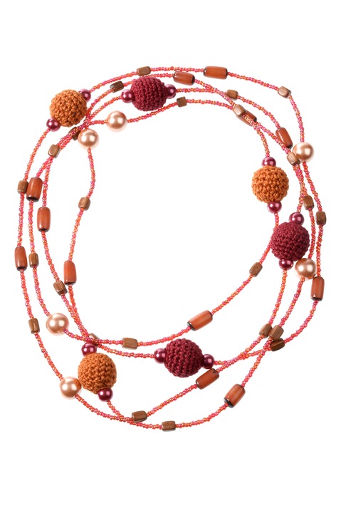 Ръчно изработено колие с дървени топки Gloria Maris, 78596 Червено/Оранжево, 100 см