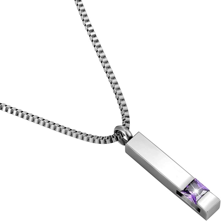 Colier unisex, Inox/Zirconiu, Argintiu/Mov