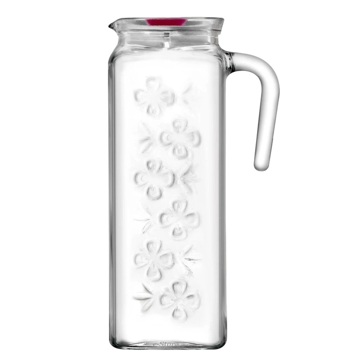 Üvegkancsó, tetővel, virágmintás, 1,2l