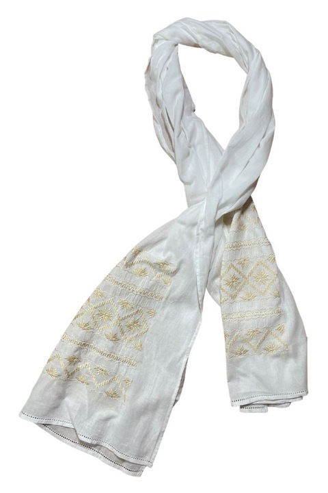 Esarfa tip marama traditionala, alb ivoar, 180 x 53 cm