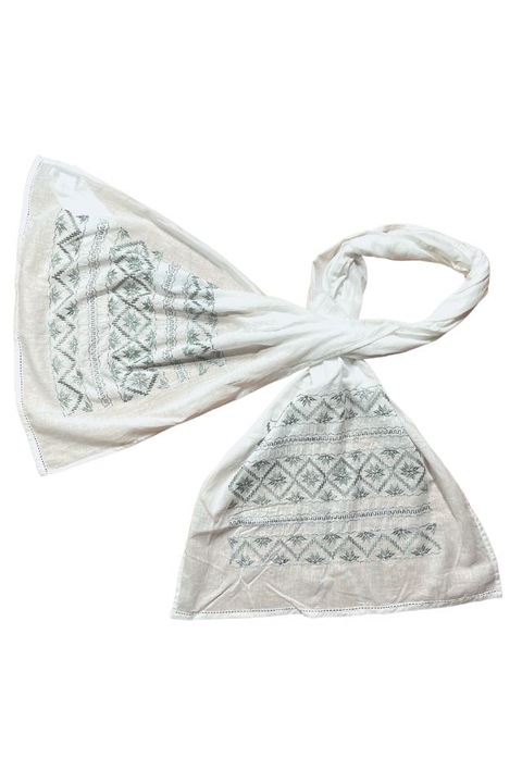 Традиционен шал, Dacali, бяло/маслина, 180 х 53 см