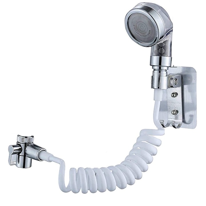 OEM zuhanyhosszabbító zuhanyfejjel, flexibilis tömlővel és fali tartóval mosdó- vagy kádcsaphoz