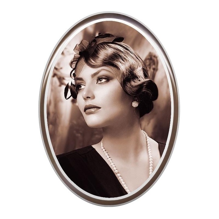 Fotoceramica funerara, Fotoporcelana, Oval, Cu bordura, 9.2x12.5 cm, Alb