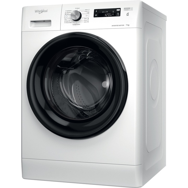 Пералня Whirlpool FreshCare+ FFS 7259 B EE, 7 кг, 1200 об/мин, Клас B, 6th Sense Technology, Инверторен мотор, Бял/Черен