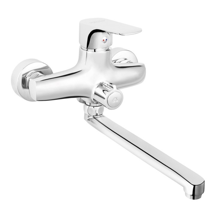 Baterie Ferro Tiga, Montata pe perete, Pentru lavoar, Comutator din ceramica, Crom