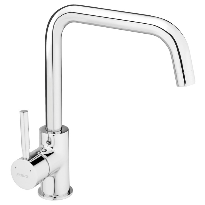 Смесител Ferro Ratio, Стоящ, За кухненска мивка, Въртящ се чучур, Монтаж с 1 отвор, Висок чучур, Керамичен затварящ механизъм