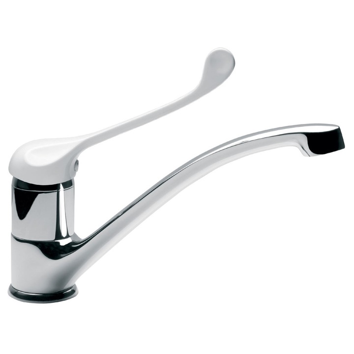 Смесител Ferro Padwa Medico Antiseptic, Стоящ, За умивалник, Медицинска и антисептична ръкохватка, Въртящ се чучур, Монтаж с 1 отвор, Керамичен затварящ механизъм