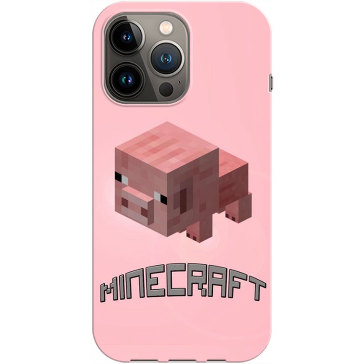 Husa compatibila cu Apple iPhone 14 Pro model Minecraft Pig, Silicon, TPU, Viceversa