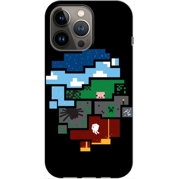 Husa compatibila cu Apple iPhone 14 Pro model Minecraft Pixels, Silicon, TPU, Viceversa