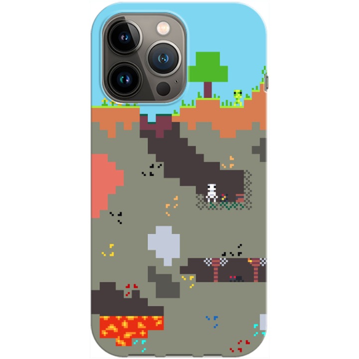Husa compatibila cu Apple iPhone 14 Pro model Pixelated World Minecraft, Silicon, TPU, Viceversa