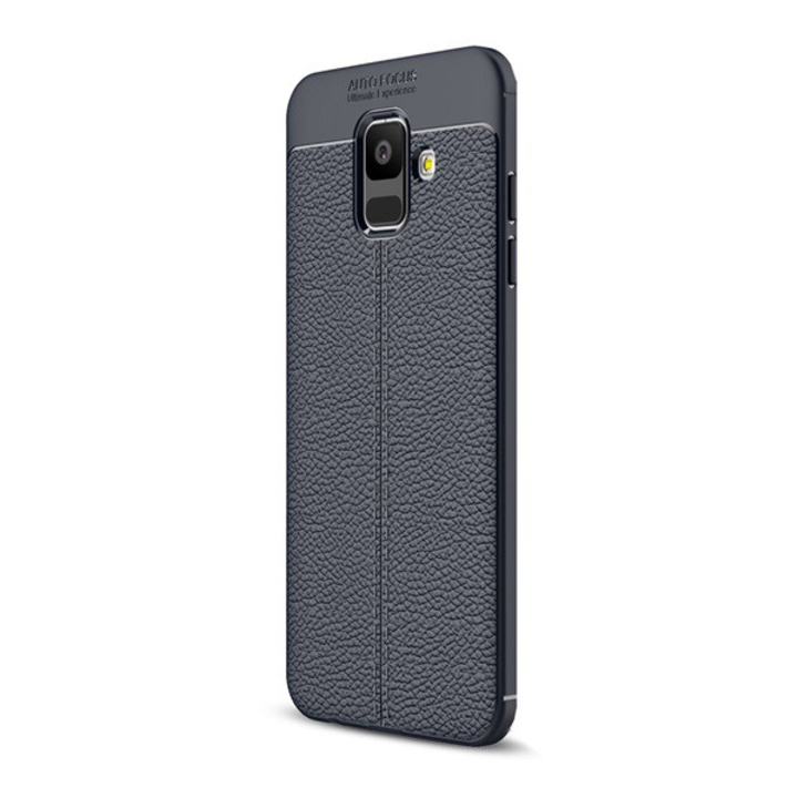 Szilikon telefonvédő (közepesen ütésálló, bőr hatású, varrás minta) SÖTÉTKÉK [Samsung Galaxy A6 (2018) SM-A600F] (5996457771493)