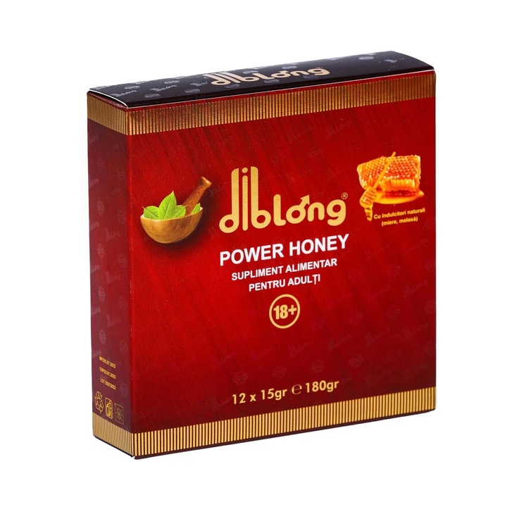 Diblong Power Honey - supliment alimentar pentru adulti cu miere si asocieri de plante care sustin sanatatea sexuala si functia de reproducere, 12 x 15 g