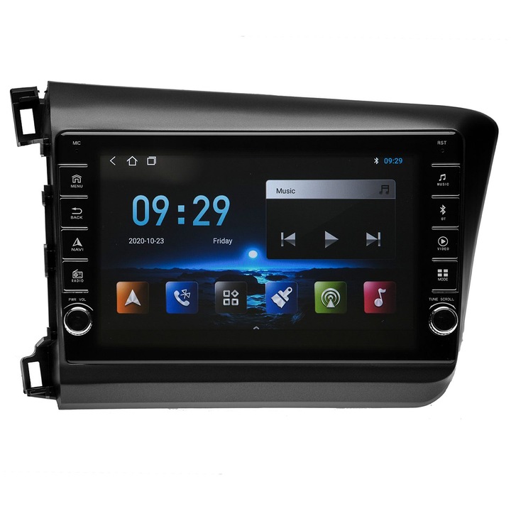 Navigatie AUTONAV Android GPS Dedicata Honda Civic 2011-2016, Model PRO Memorie 64GB Stocare, 4GB RAM, Butoane Laterale Si Regulator Volum, Display 8" Full-Touch, WiFi, 2 x USB, Bluetooth, 4G, Octa-Core 8 * 1.8GHz, 4 * 50W Audio