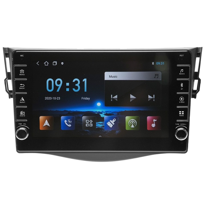 Navigatie AUTONAV Android GPS Dedicata Toyota RAV4 2005-2012, Model PRO Memorie 64GB Stocare, 2GB RAM, Butoane Laterale Si Regulator Volum, Display 8" Full-Touch, WiFi, 2 x USB, Bluetooth, Quad-Core 4 * 1.8GHz, 4 * 50W Audio
