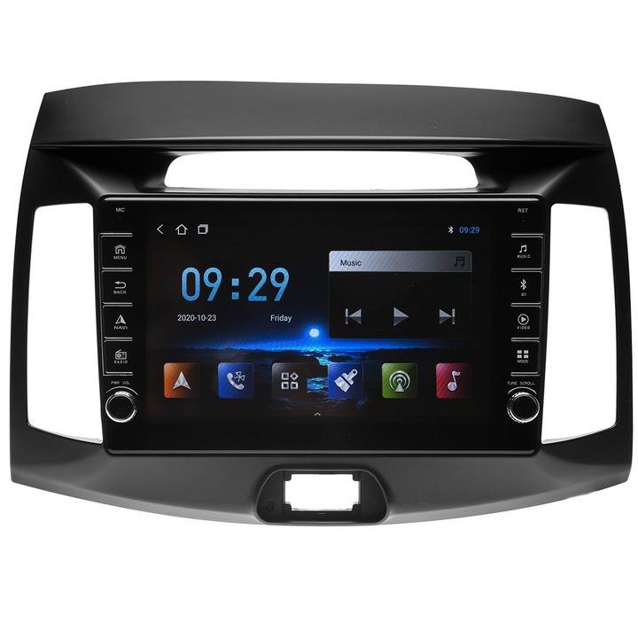 Navigatie AUTONAV Android GPS Dedicata Hyundai Elantra 2006-2010, Model PRO Memorie 64GB Stocare, 2GB RAM, Butoane Laterale Si Regulator Volum, Display 8" Full-Touch, WiFi, 2 x USB, Bluetooth, Quad-Core 4 * 1.8GHz, 4 * 50W Audio
