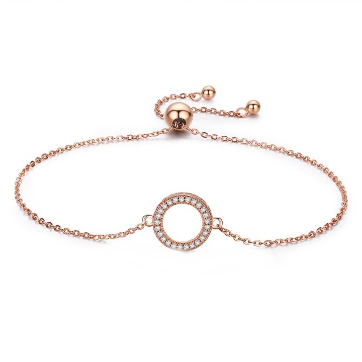 Bratara din Argint cu cristale Zirconiu, placata cu Aur, Rose Circle