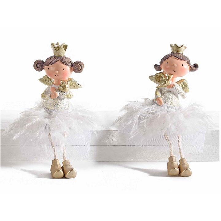 2 db fehér Angyal figurából álló készlet 8x5x15 cm