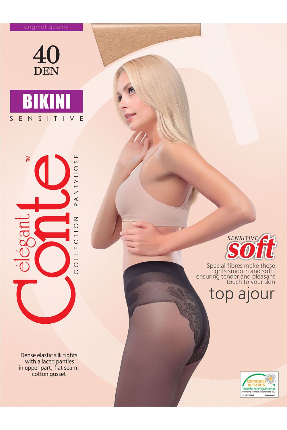 Ciorap Bikini 40 Den, chilot dantelat, Conte Elegant, Mocca