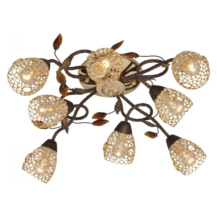 Plafoniera Egipt Pl 8 Kl 7163 Klausen, corp maro, abajur auriu, 8x40W E14