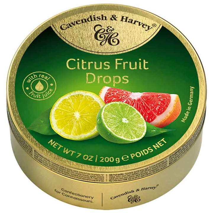Dropsuri cu aroma de lamiae, lime, grapefruit, Citrus Fruit, Cavendish & Harvey, 200g