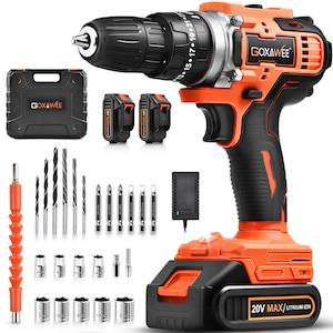 Masina de Gaurit si Insurubat, GOXAWEE, G5216B, 2 Acumulatori 20V 2Ah Li-Ion, 38Nm, 2 trepte 650/1850 RPM, Mandrina Rapida 10mm, 28 Accesorii, Cutie Plastic, Portocaliu/Negru