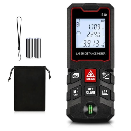 Telemetru cu laser, G4214-40, Goxawee, M/in/ft, Ecran LCD, Precizie ± 2 mm, IP54, 40m, Negru