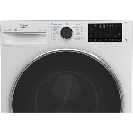 Masina de spalat rufe cu uscator Beko B5DFT59447W, Spalare 9 kg, Uscare 6 kg, 1400 RPM, Clasa C, HomeWhiz, AddXtra, SteamCure, Motor ProSmart Inverter, AquaWave, Alb