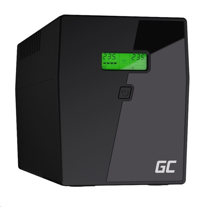 Green Cell UPS, 1200W 2000VA, mikrovezérlésű, interaktív USB, RJ45 LCD kijelző, 4 Prize Schuko