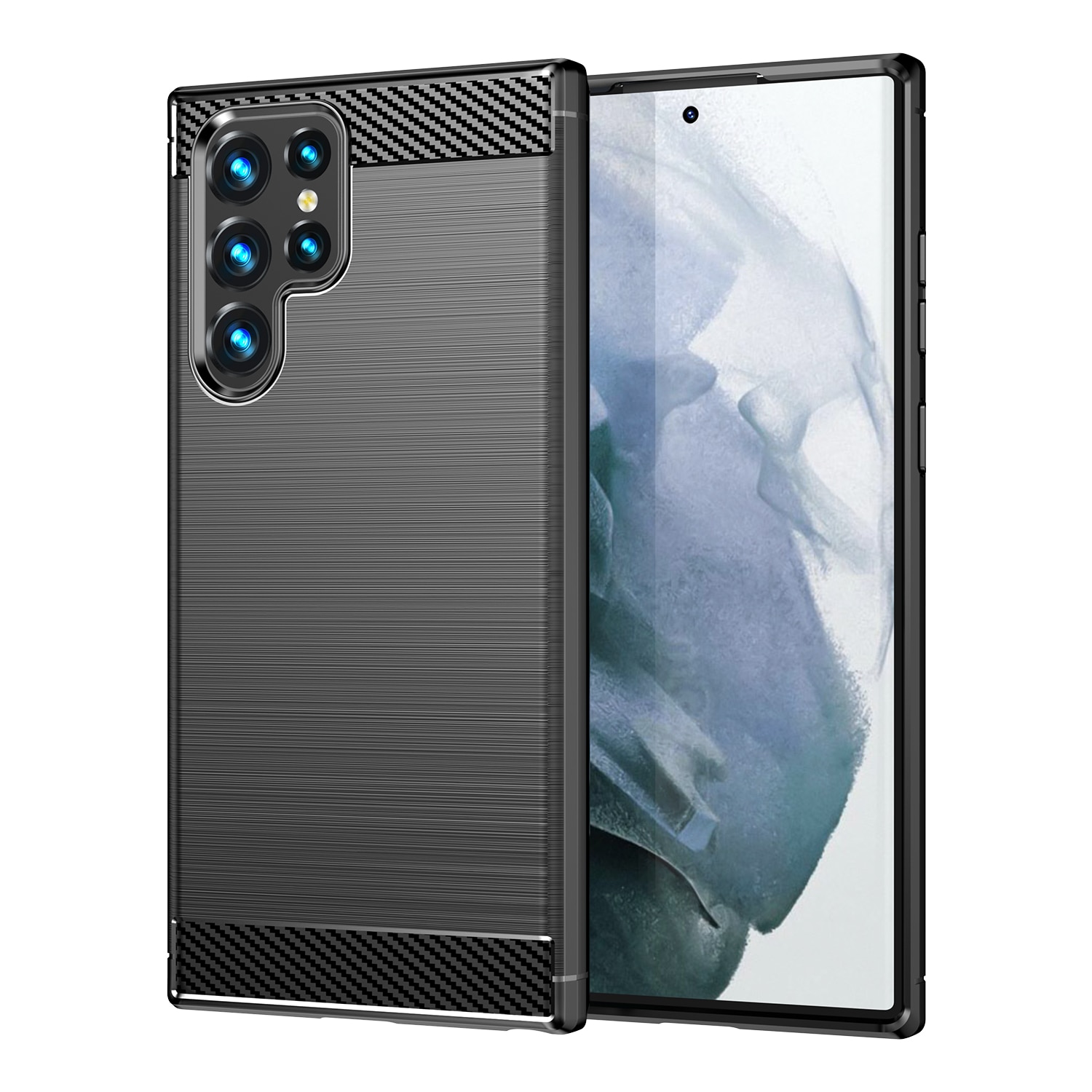 Husa telefon, pentru Samsung Galaxy S22 Ultra, De inalta calitate subtire si usoara periata confortabila TPU Soft Feel, Carbon Fiber Negru
