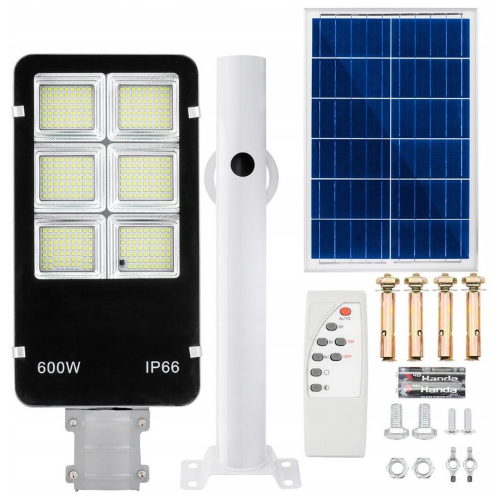 Lampa stradala cu LED solar, UBX, telecomanda, 600W, ip66, rezistenta la conditii meteorologice, culoare lumina alb-rece 6500k