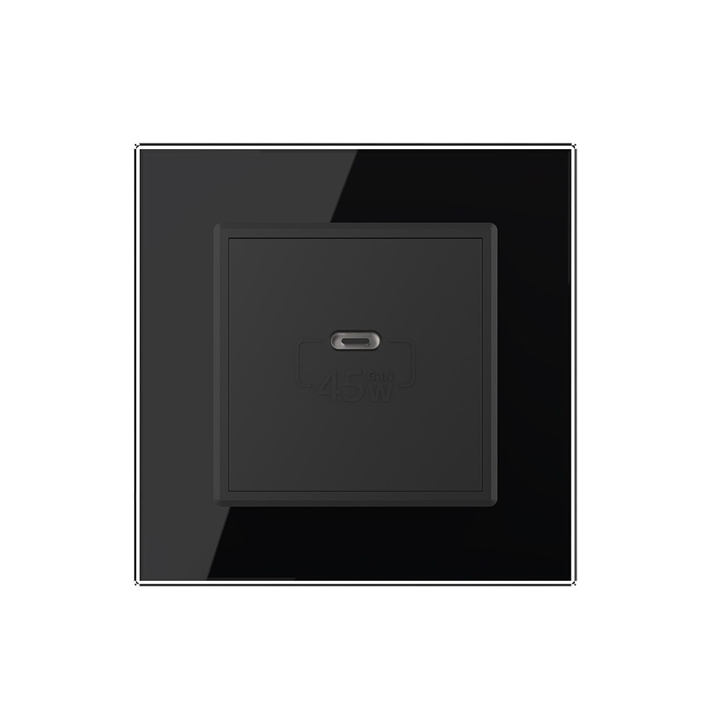 Priza USB Type-C Livolo cu Rama din Sticla, Negru