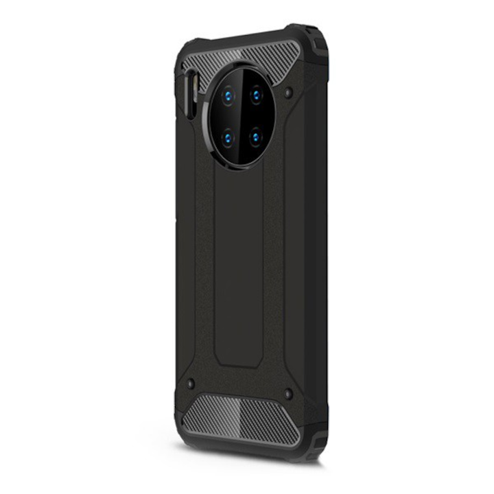 Defender műanyag telefonvédő (közepesen ütésálló, légpárnás sarok, szilikon belső, fémhatás) FEKETE [Huawei Mate 30] (5996457910274)