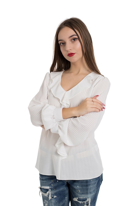 RESENSE, Bluza vaporoasa cu volane si decolteu in V Florenta, Alb, XS