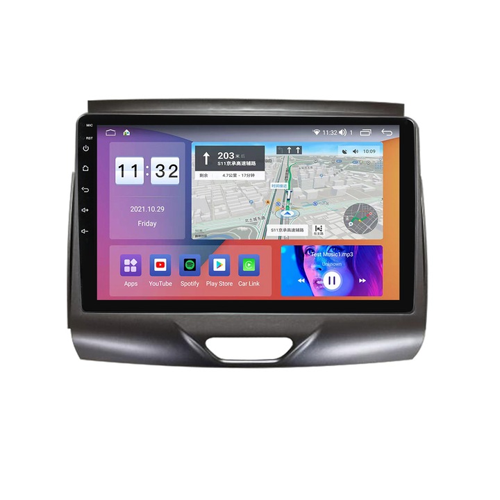 Navigáció Ford Ranger 2015-2021, 4 GB RAM és 64 GB ROM, 4G Sim Slot, nyolcmagos processzor, Carplay, DSP hang, Android, alkalmazások, USB, Wi-Fi, Bluetooth