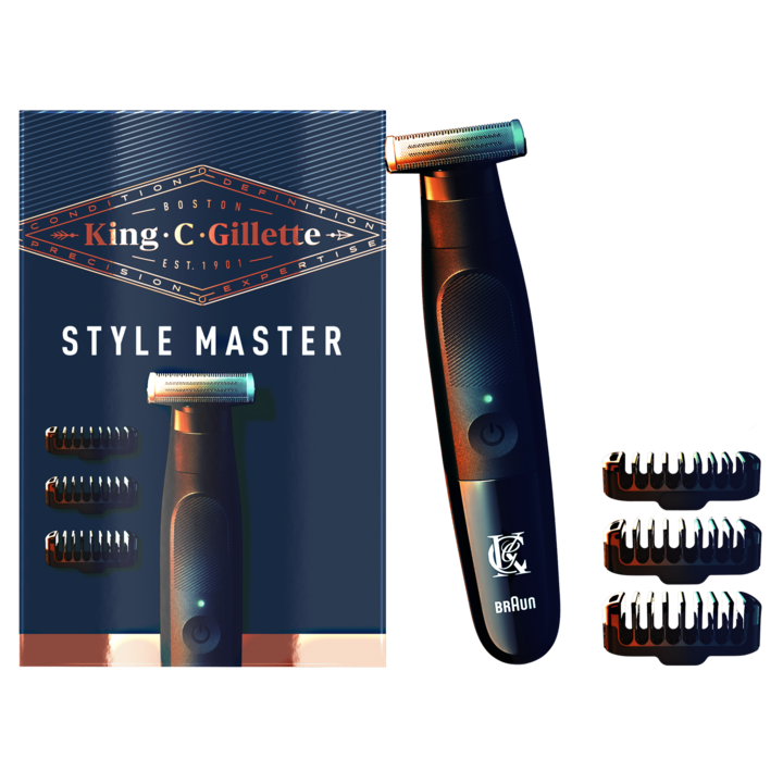 Хибриден уред за брада King C. Gillette Style Master, 4D ножчета, 3 гребена, Въртяща се глава