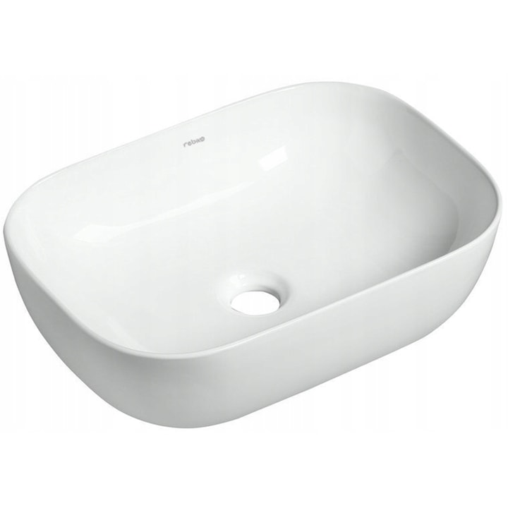 Lavoar pe blat chuvieta baie Rebiko dreptunghi, ceramic, design modern si elegant, alb, 46 x 33 x 14 cm