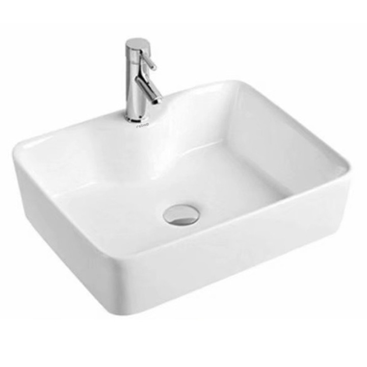 Lavoar pe blat chuvieta baie dreptunghi, 47 x 37 x 14 cm, ceramic, design modern si elegant, alb