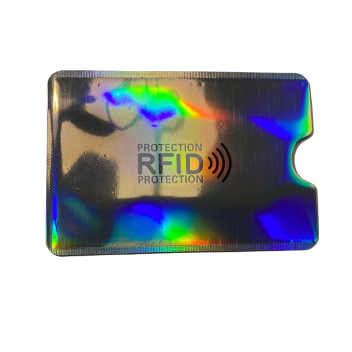 Husa de protectie RFID / NFC / Contactless pentru card bancar Argintiu cu reflexe multicolore