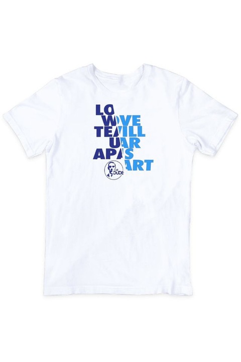 Tricou unisex, Love Will Tear Us Apart, Bumbac, Alb/Albastru/Bleumarin