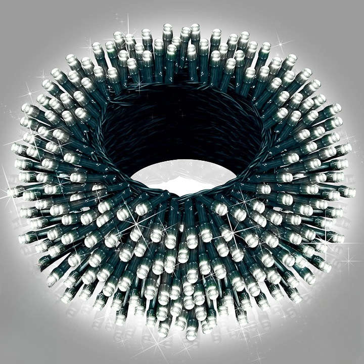 Instalatie De Craciun HYT ®, Lungime 24 m, Cu 8 Jocuri De Lumini, Alimentare 220V, Protectie IP44, Pentru Interior/Exterior, Lumina Alb-Rece