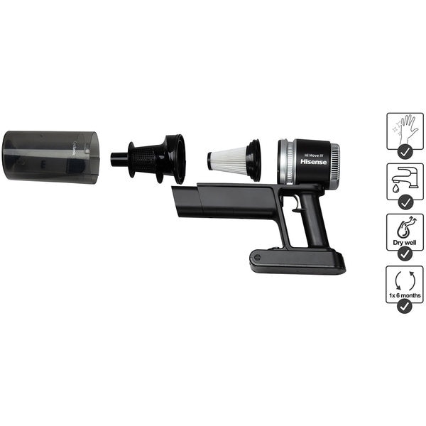 Aspirator Vertical HISENSE Hi-Move IV HVC6264BK, 0.5l, 25.2V, Autonomie maxima 45 min, Negru-Argintiu