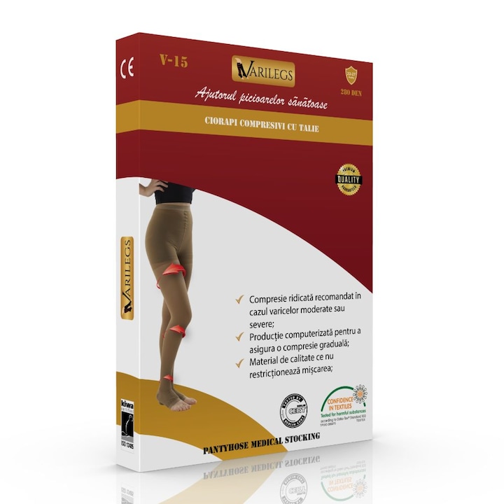 Orvosi kompressziós harisnya derékkal - II kompressziós fok - 22-27 mmHg, "Varilegs V-15", M, 34 - 36 CM