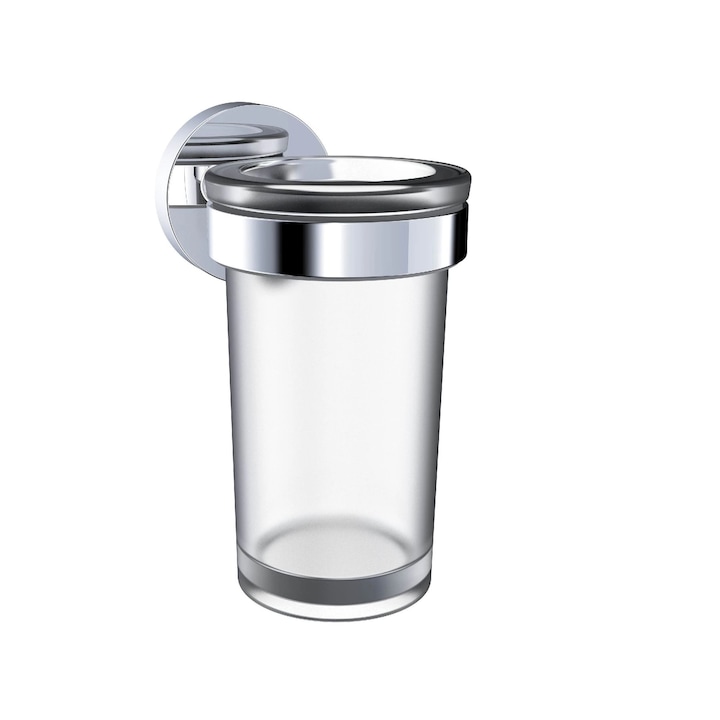 Чаша за баня Style, За дентална хигиена, От стъкло и метал, Закрепване чрез пробиване, Блестящо сребристо
