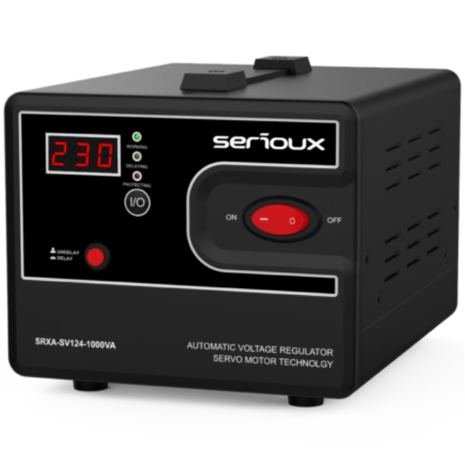 Stabilizator de tensiune cu servomotor Serioux SRXA-SV124-1000VA, 1000VA, IP20, protectie tensiune scazuta, supratensiune, scurtcircuit,supraincalzire