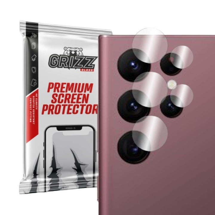 Folie de protectie camera foto, GrizzGlass HybridGlass Camera de sticla hibrida pentru lentile pentru Samsung Galaxy S22 Ultra, Transparent