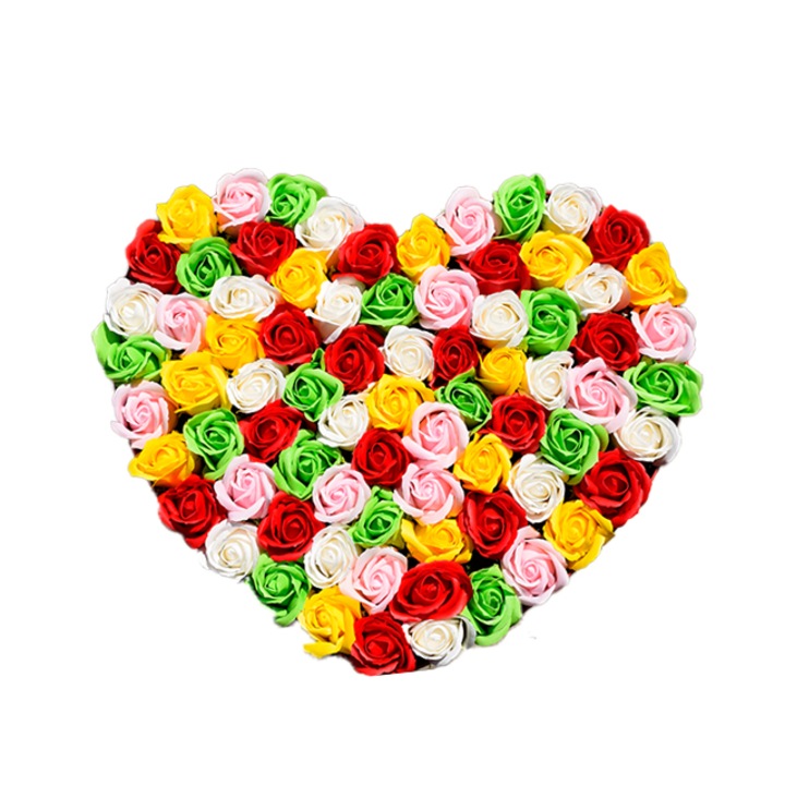 Флорална композиция Dye, в кутия с червено сърце, със 75 сапунени рози, Velve, 12,5x40 см