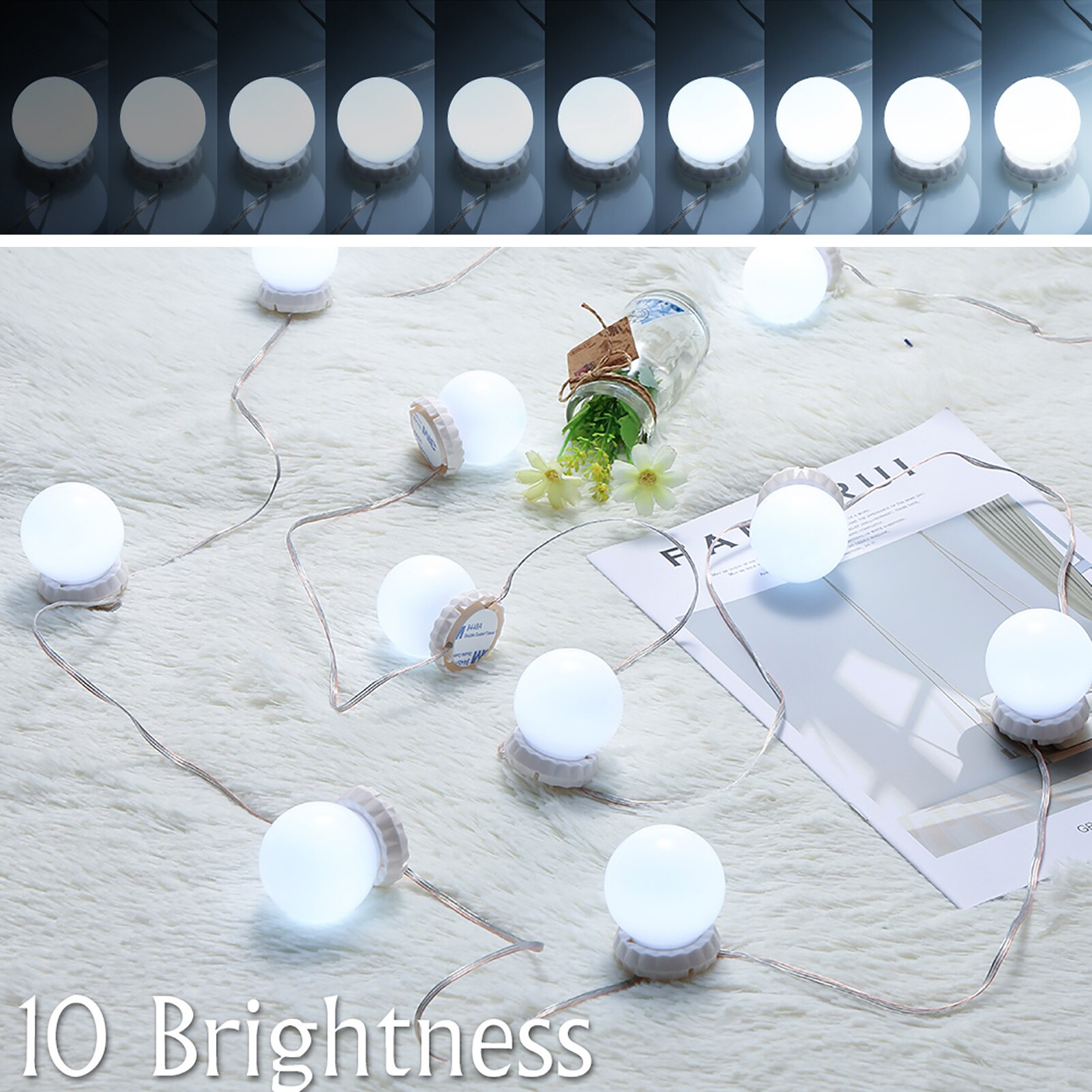 Комплект LED осветление за огледало с 10 крушки, 10 димируеми яркости ...
