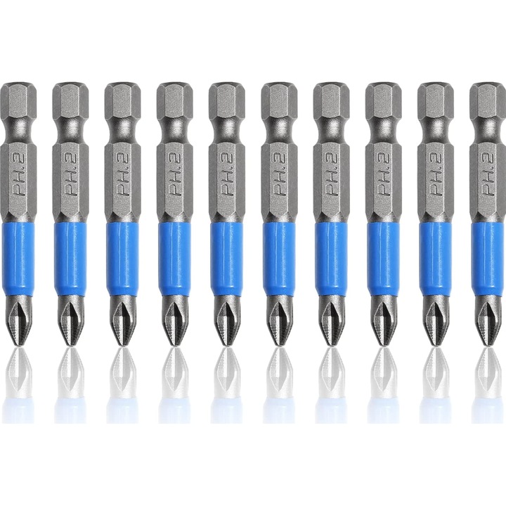 Set 10 Biti 50mm - Biti Surubelnita Magnetici S2 PH2